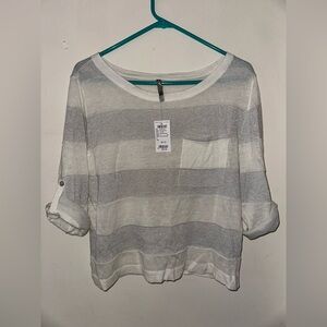Charlotte Russe Sz L White Metallic Silver Striped Lightweight Sweater Shirt NWT